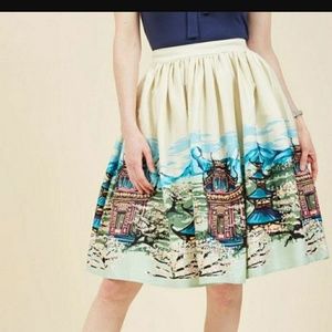 Collectif Modcloth Pinup Skirt Asian Pagoda